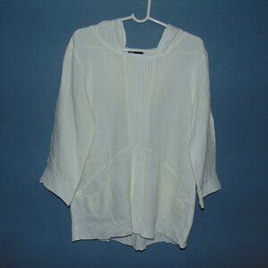 Fenini White Linen Pull Over Hooded Shirt size m